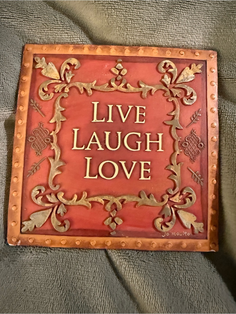 Live Laugh Love Wall Plaque - Red/Gold -